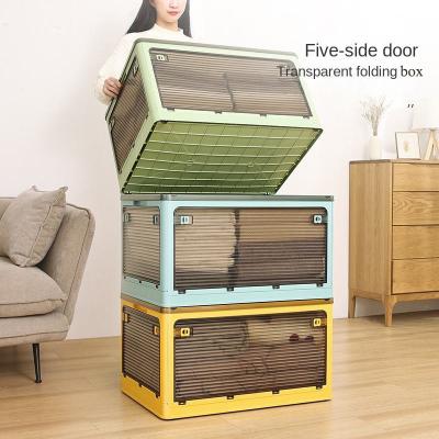 China Folding Large Capacity Lid Storage Box Clothes Quilt Collapsible Plastic Foldable Storage Bin Container Sundry Organizer With Wheels for sale