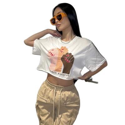 China Fashion Women's Custom Short T-shirt Women's Anti-Wrinkle T-shirt Crop Sleeve Short Sleeve Screen Printing for sale