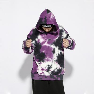 China Anti-wrinkle OEM Hoodie Sweatshirt 100% Cotton Long Sleeve Custom Tie Dye Printed Men's Hoodie Rib Cuff Pocket Hoodie for sale