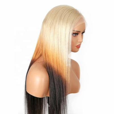 China Silky Straight Wave Ombre Color Tone Color Wig For Black Transparent Peruvian Women Hair 3 Wigs 100% Brown Body Wave Lace Frontal Wig 613 Long for sale