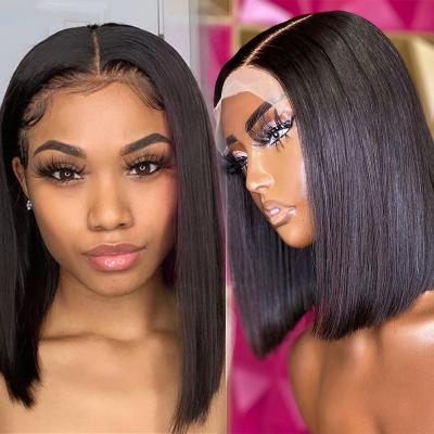 China 100% Transparent Swiss Virgin Hair Bob Lace Wigs Natural Vietnamese Hair Short Raw Unprocessed Virgin Hair Bob Wig With Preplucked for sale