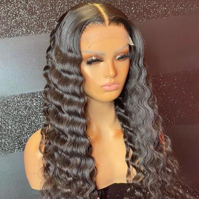 China Unprocessed Deep Wave Lace Front Wig With Baby Hair Preplucked 100% Virgin Brazilian Human Hair Natural Hairline Deep Wave Lace Front Wig Unprocessed for sale