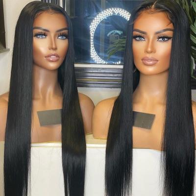 China 100% Unprocessed Human Hair Lace Front Wigs 40inch Wave Natural Color Human Hair Wigs Wholesale Silky Straight Long Front Wigs For Black Women for sale