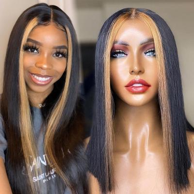 China Short Bob Hair Vendor Brazilian Cuticle Aligned Virgin Hair Highlight Human Hair Bob Wig Transparent Lace Frontal Wigs For Black Women for sale