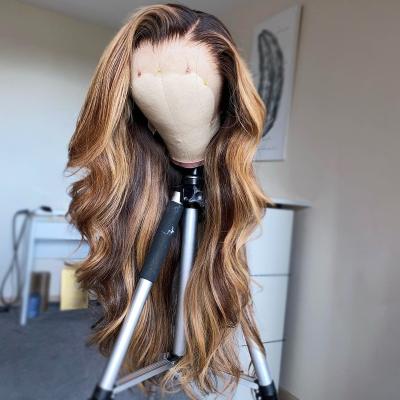 China Preplucked 2 Tone Single Donor Cuticle Aligned Body Wave Hair Highlight Wig Body Wave Lace Front Wigs With Baby Hair for sale