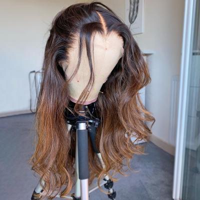 China Cheap Lace Front Wig With Baby Hair Ombre Color Body Wave Hair Cuticle Aligned Indian Hair High Quality Raw Body Wave Bleached Knots for sale