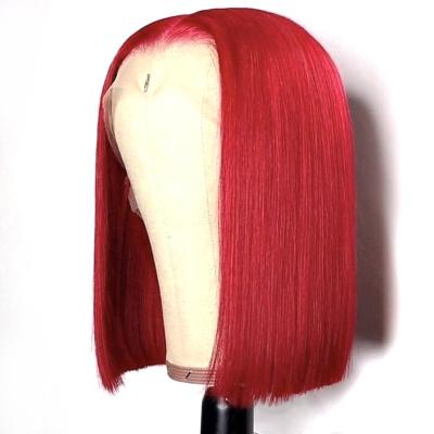 China Bob Wigs Super Double Drawn Human Hair Virgin Hair 613 Closure Bob Wigs Red Color Blunt Short Cut Peruvian Lace Frontal Wig With Baby Hair for sale