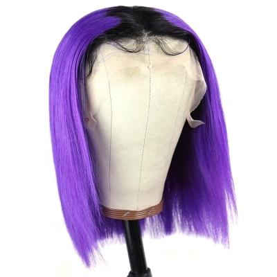 China Short Bob Virgin Hair Vendors Drop shipping Cuticle Aligned Blunt Cut Wig Purple Color 12inches Braid Wigs Hair Lace Front Wig for sale