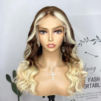 China Body Wave Pre Plucked Highlight Body Wave Blonde Hair Wig Virgin Brazilian Cuticle Aligned Transparent Swiss Lace Front Hair Wigs for sale