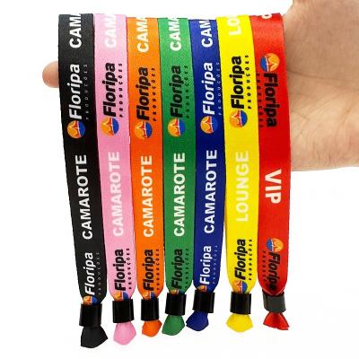 China Custom Closure Party/Event/Music Concert/Promotion Slide Lock Wristband Disposable Woven Polyester Fabric Wristbands For Festival Events for sale