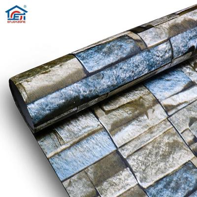 China Vinyl Modern Vintage Faux Brick Blue Stone 3D Wallpaper for Gray Wall Home Decor for sale