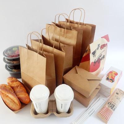 China Food Recycled Handbag Currier Business Customized Industrial Fast Food Kraft Paper Bag For Restaurant Packaging for sale