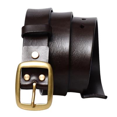 China Vintage High Quality Luxury Belt For Men Full Grain Leather Cowhide Belt Brass Buckle Belt for sale