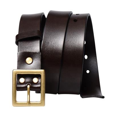 China Vintage Mens Casual Designer Belts Brands Vintage Handmade Genuine Brass Buckle Cowhide Belts for sale