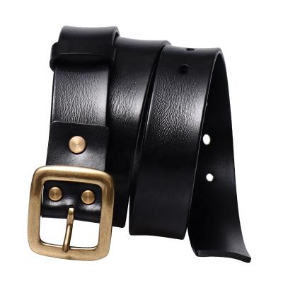 China Length 105-130CM Retro Vintage Style Jean Belt Cowhide Genuine Leather Belt for sale