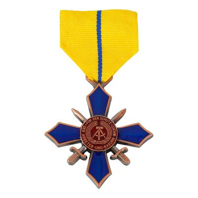 China Wholesale Europe Design High Quality Double Sword Metal Cross Medal With Multicolor Ribbon for sale