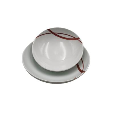 China Viable Modern Style Porcelain Bowl 8/10/12inch Ramen Bowl Vertical Ramen Bowl Restaurant Viable Red And White for sale