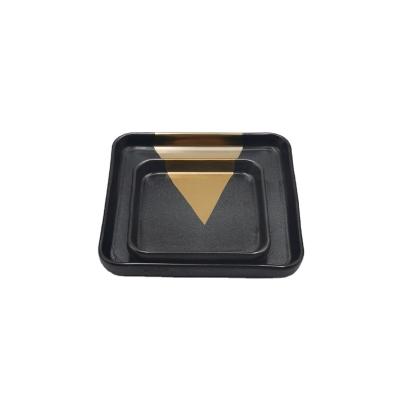 China Sustainable Luxury Black Gold Dim Sum Cake Dish Household Steak Square Vintage Western Serving Plate Ceramic for sale