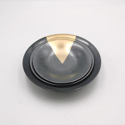 China Viable Round 8/9/11 Inch Fancy Hat Shaped Dish Gold Black White Straw Style Ceramic Dishes For Hotel And Restaurant for sale