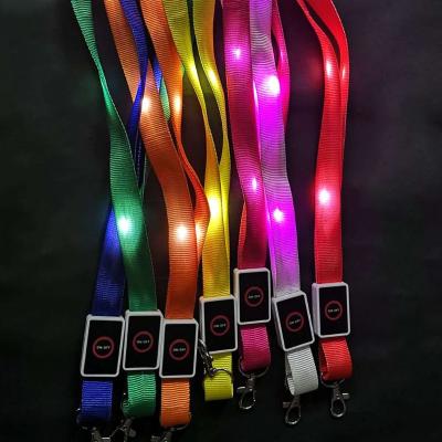 China Glow in the Dark Event Decoration Glow Necklace Key Chain Custom Flashing LOGO LED Nylon Lanyard for sale