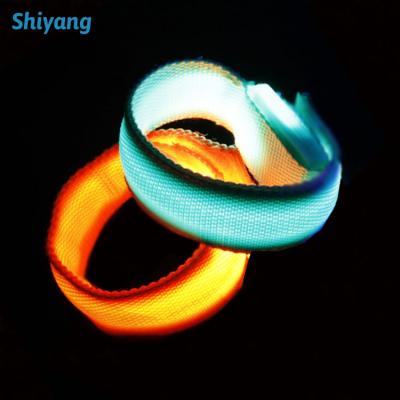 China Custom Nylon Sport Safety Light LOGO Running LED Wrist Band Flashing Glow in the Dark LED Running Light Up Wristbands for sale