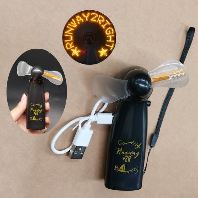 China Custom LOGO Yellow Light LED Message Fan Mini Display Advertising Rechargeable USB LED Mini and Portable Fan for sale