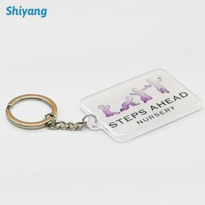 China Clear Custom Metal Hologram Acrylic Keyring Custom Business Gift Charm Key Chain for sale