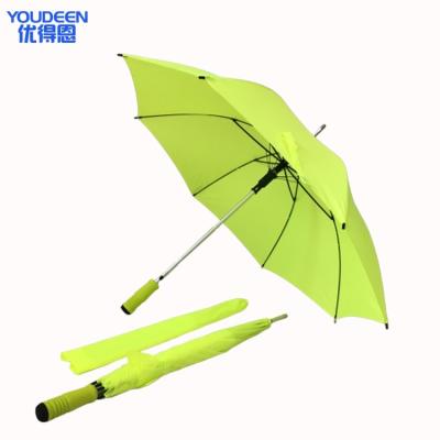 China Super Narrow Auto Open Straight View Automatic Fluorescent Green Aluminum Promotion Light Manual Umbrella for sale