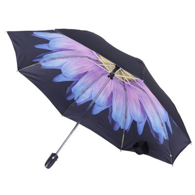 China Fully Automatic Self-Opening Travel 3 Close Folding Three Fold Foldable Rose Umbrella For Woman for sale