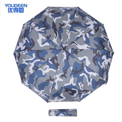 China Sun/rain/promotion/event/advertising with blue logo camouflage folding umbrella with automatic open automatic close for sale