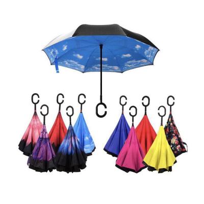 China Reverse Umbrella Design Full Printing Double Layer C Handle Invert Umbrella for sale