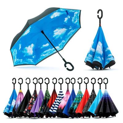 China Full Reverse Manual Printing Designs Manual Open Umbrella Narrow Inverted Umbrellas for sale