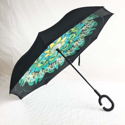 China Custom high quality inverted reverse umberlla double layer logo invert umbrella for sale