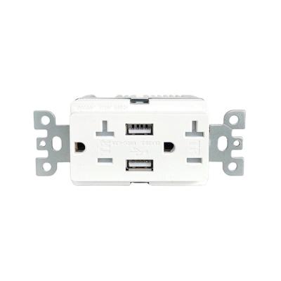 China Wholesale Residential 2USB / General Purpose Port and Duplex Receptacle with Heavy Duty Tamper Output 4.2A 5V USB Wall Outlet for sale