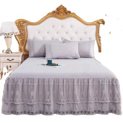 China Decorative Floral Printed Hotel Bed Skirt Set Colorful Elastic Adjustable Sash Graceful Fancy Design Matte Lace Bed Skirt Beautiful Manufactory for sale