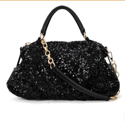 China Shiny Glitter Shiny Black PU Leather Sequined Cross Handbag - Body Bag Top-Handle Bag Shoulder Bag for sale