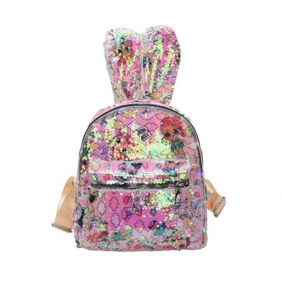 China Cute Girls Ear Kids Sequins LED School Backpack Preschool Children Anti-theft Bag for sale