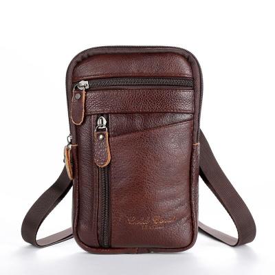 China Daily Wholesale Retro Leather Mini Cross - Body Bags Cowhide Shoulder Bag Men's Slim Phone Waist Bag for sale