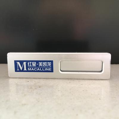 China Eco-friendly Hot Selling Aluminum Alloy High Glossy Name Tag, Reusable Name Badge Window Chest Card with Magnet for sale