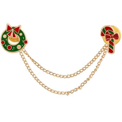 China Cute Christmas Double Chain Garland Backs Collar Pin Brooch Badge Accessorize Gift for sale