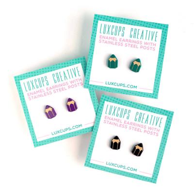 China Cute Environmentally Friendly Silver Enamel Ear Stud Earrings Shape Jewelry Earrings for sale