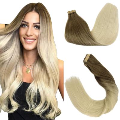 China Silky Straight Wave Tape In Skin Walker Tape Hair Superb Remy Hair Extensions De Cabello Blue Tape Weft Hair Extensions for sale