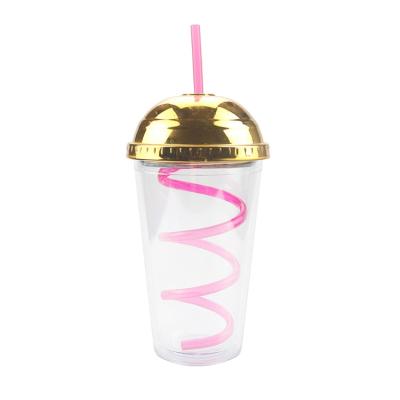 China New Products Innovative Sustainable Transparent 500ml Double Wall Plastic Tumbler Straw Cup With Lid for sale