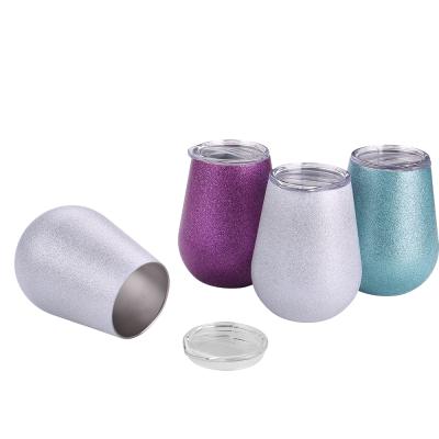 China Viable Wholesale Custom Metal Insulated Double Vacuum Wall Stainless Steel Glitter Egg Wine Tumbler With Lid for sale