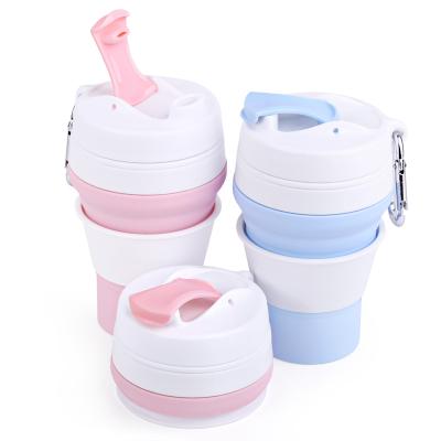 China Wholesale Reusable Collapsible Coffee Silicone Bpa Free Portable Customized Folding Cup Eco-Friendly Sustainable With Carabiner for sale