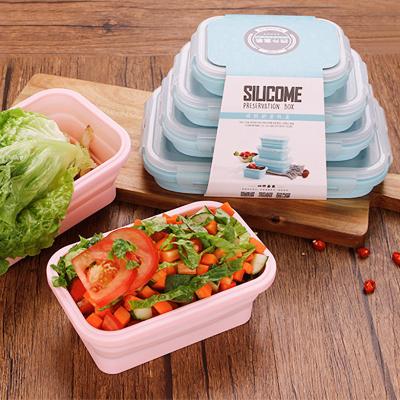 China Children's Foldable Silicone Bowl Collapsible Lunch Box Silicone Bento Storage Box for sale