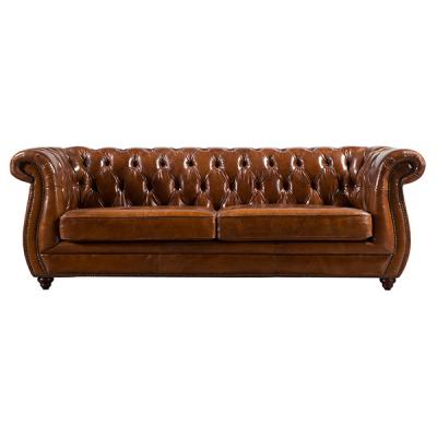 China Brown Adjustable Genuine Cow Leather Chesterfield (Other) Corner Sofa for sale