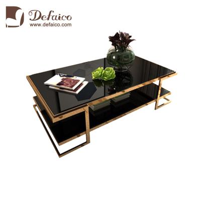 China Rectangular Luxury Hotel Living Room Living Room Furniture Gold Marble / Center Glass Top Coffee Tables for sale