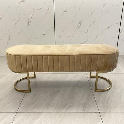 China Sofa Blue Tufted Button Ottoman Metal Leg Bench End Bed Gold Bench (Other) Vintage Adjustable Modern Velvet Furniture Gold Bench for sale