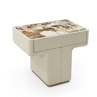 China (Other)Modern Adjustable Living Room Bedroom Metal Frame Marble Sofa Side Table Nightstand With Drawer for sale